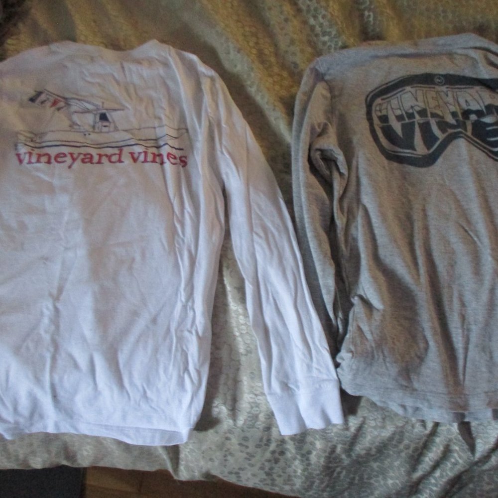 two vineyard vines boys long sleeve t shirts one white Med and one gray one smal - Picture 4 of 6